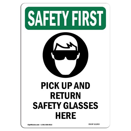 Signmission OSHA, 14" Height, Rigid Plastic, 14" x 10", Portrait, Pick Up And Return With Symbol, Made in USA OS-SF-P-1014-V-11203